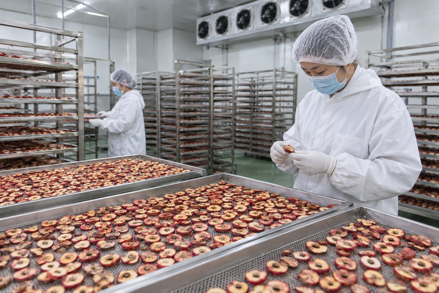 Food-grade hawthorn rings in a clean air-drying workshop